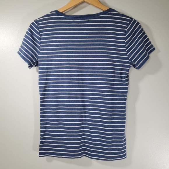 Tommy Hilfiger Striped V-Neck Short Sleeve T-Shirt Navy White Size Small - Picture 4 of 8